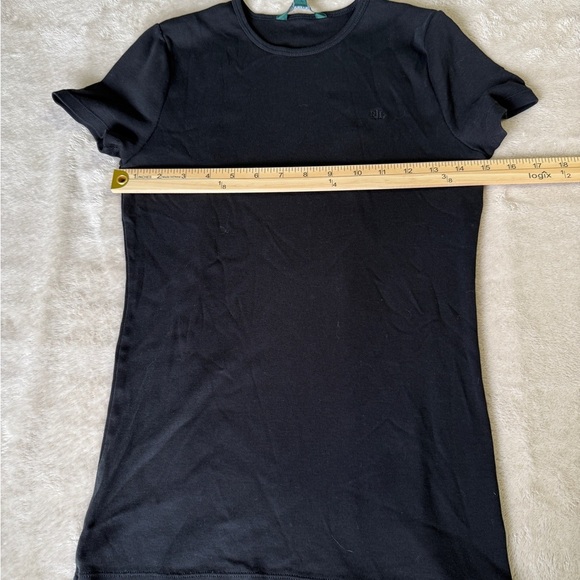 Lauren Ralph‎ Lauren Black Ribbed Crew Neck Short Sleeve T- Shirt Women's M - Picture 5 of 6